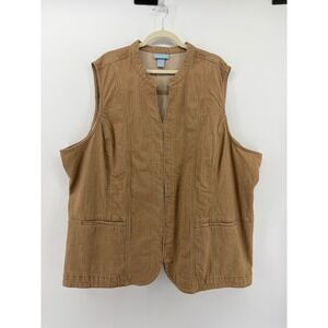 Liz & Me Womens Brown Denim Utility‎ Vest Size 4X Pockets Collarless
